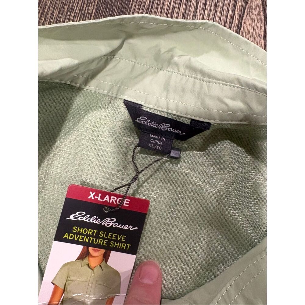 NWT Eddie Bauer Womens Adventure Shirt Short Sleeve Button-Up UPF 50 Green XL - Picture 4 of 6